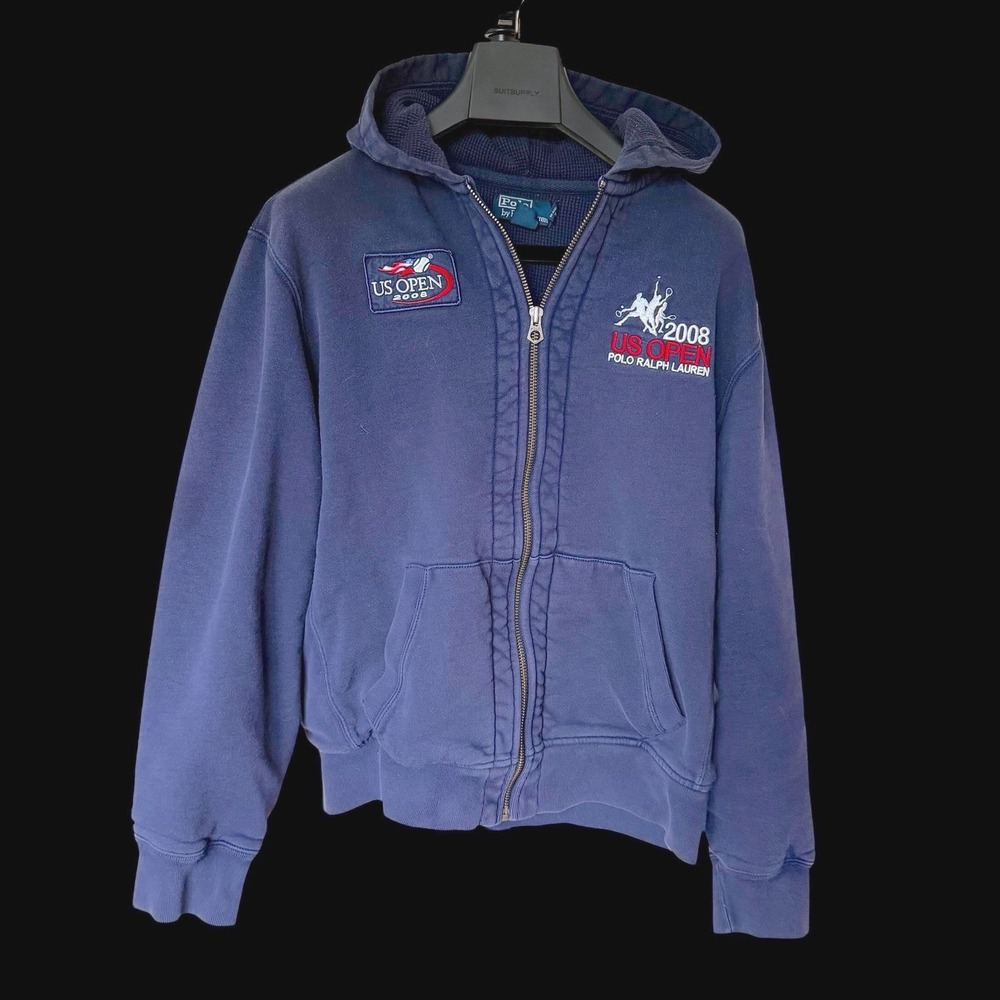 Polo Ralph Lauren 2008 US Open Tennis Full Zip Hoodie Navy Blue Mens Large